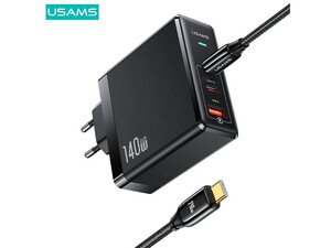 شارژر دیواری تایپ سی و یو اس بی سوپر فست شارژ 140 وات همراه کابل تایپ سی یوسامز USAMS US-CC168 Fast Charger With Type-C Cable