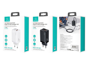 خرید شارژر دیواری فست 65 وات تایپ سی و یو اس بی یوسامز USAMS US-CC153 T47 65W USB/Type-C Fast Charger