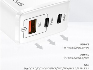 شارژر دیواری سریع یوسامز Usams US-CC135 T33 65W GaN Mini Fast Charger