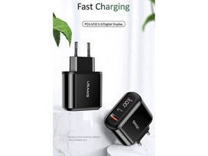 شارژر دیواری سریع 2 پورت یوسامز Usams T23 QC3.0 PD3.0 Digital Fast Charger