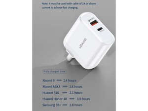 شارژر دیواری سریع 2 پورت یوسامز Usams T12 PD QC3.0 Fast USB Wall Charger