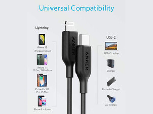 قیمت کابل شارژ سریع تایپ سی به لایتنینگ 180 سانتی‌متری انکر Anker PowerLine III USB-C to Lightning 2.0 Cable A8833H11