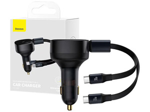 شارژر فندکی فست شارژ تایپ سی بیسوس Baseus Enjoyment Retractable 2-in-1 Car Charger