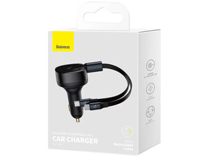 شارژر فندکی فست شارژ تایپ سی بیسوس Baseus Enjoyment Retractable 2-in-1 Car Charger