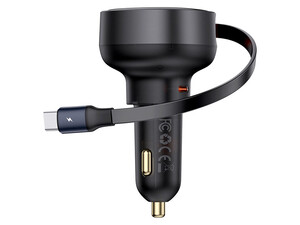 شارژر فندکی با کابل متصل تایپ سی 60 وات بیسوس Baseus Enjoyment Pro Retractable USB-C Car Charger 60W C00057802111-01