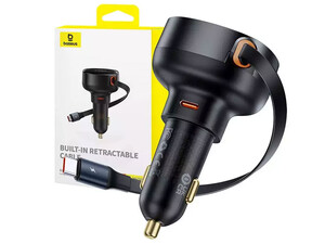 شارژر فندکی فست شارژ تایپ سی 60 وات بیسوس Baseus Enjoyment Pro Retractable USB-C Car Charger 60W C00057802111-01