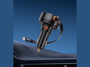 شارژر فندکی فست شارژ تایپ سی 60 وات بیسوس Baseus Enjoyment Pro Retractable USB-C Car Charger 60W C00057802111-01