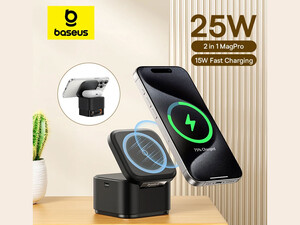 شارژر مگنتی و استند آیفون و ایرپاد بیسوس Baseus Magpro 2-IN-1 Magnetic Wireless Charger 25W BS-W531