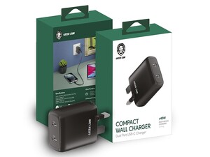 شارژر دیواری فست شارژ با دو پورت تایپ‌سی گرین Green Lion Dual Port USB-C Wall Charger 40W UK GNWC2PD40WBK