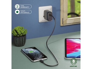 شارژر دیواری فست شارژ با دو پورت تایپ‌سی گرین Green Lion Dual Port USB-C Wall Charger 40W UK GNWC2PD40WBK