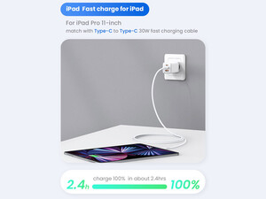 شارژر دیواری فست یو اس بی و تایپ سی 65 وات آیپد یوسامز USAMS US-CC180 ACC Three Ports GaN Charger EU Plug