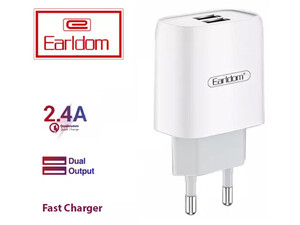 قیمت شارژر دیواری یو اس بی 2.4 آمپر ارلدام Earldom ES-196 Wall Charger Duble USB