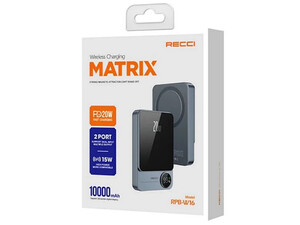 پاور بانک وایرلس مگنتی 20 وات 10000 رسی  Recci RPB-W16 Matrix Wireless Charging Power Bank 10000mAh