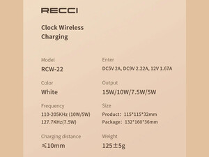 Recci RCW-22 Sailing clock wireless fast charging 15W high power with digital clock display