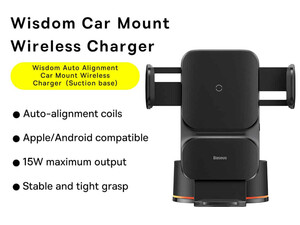 هولدر موبایل و شارژر وایرلس 15 واتی بیسوس baseus CGZX000101 QI Car Mount Wireless Charger