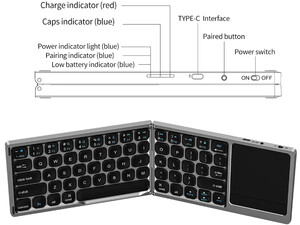 صفحه کلید بی سیم تاشو شارژی با تاچ پد ویوو WIWU Bluetooth Folding Keyboard Laptop FMK-04