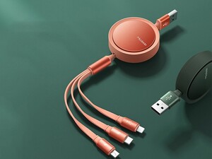 کابل شارژ 1.2 متری جمع شونده تایپ سی   لایتنینگ   میکرو یو اس بی مک دودو Mcdodo 3 in 1 Retractable Charging Cable 1.2M CA-725 n در رنگ نارنجی