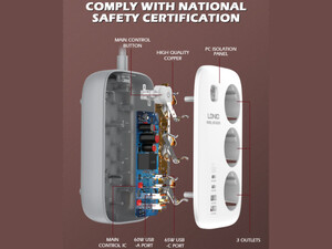 آداپتور برق سه سوکت، دو یو اس بی و دو تایپ سی الدنیو LDNIO SE3436 3 AC Outlets 4 USB Power Strip