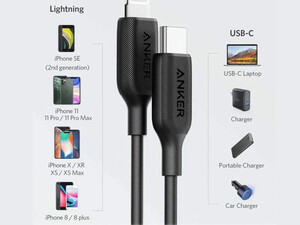 فروش کابل شارژ سریع تایپ سی به لایتنینگ 90 سانتی‌متری انکر Anker A8832H11 USB C to Lightning Cable