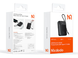 پاور بانک تایپ سی و یو اس بی 22.5 وات 20000 همراه با کابل تایپ سی مک دودو Mcdodo MC-372 Power Bank 20000mAh 22.5W