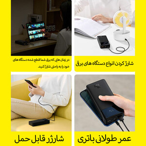 بهترین پاوربانک فست شارژ تایپ سی و یو اس بی 20 وات 20000 بیسوس با کابل میکرو یو اس بی 25 سانتی‌متری