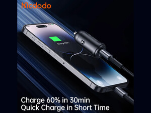 شارژر خودرو تایپ سی 30 وات همراه با کابل لایتنینگ مک دودو Mcdodo CC-7492 PD30W USB-C Fast Car Charger