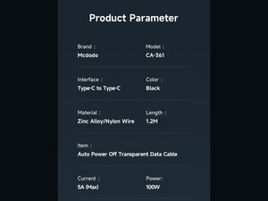 کابل سوپر فست شارژ هوشمند دو سر تایپ‌سی 100 وات 1.2 متری مک دودو Mcdodo Digital Pro Auto Power Off Type-C to Type-C CA-3610