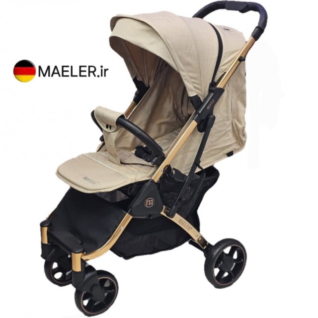 کالسکه چمدانی مایلر مدل بیتل Maeler BEATLI- رنگ پارچه کرم - رنگ بدنه طلایی (همراه کارت گارانتی ۱۲ ماهه شرکتی)