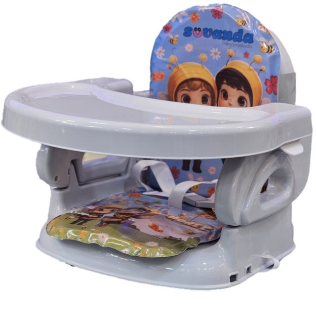 صندلی غذا پرتابل سواندا + کاسه و قاشق اشانتیون- طوسی