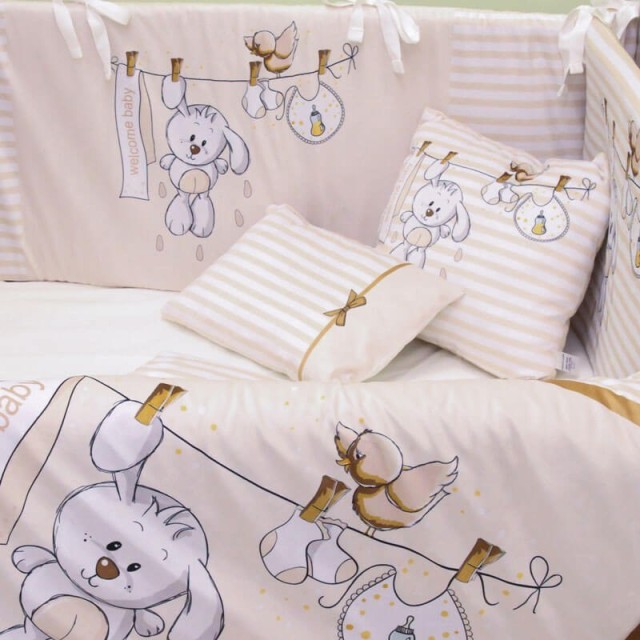 سرویس روتختی نوزاد هفت تکه طرح خرگوش بند رخت (کرم) برند مامزکیوتی