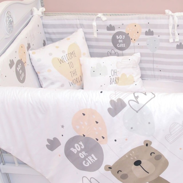 روتختی۷تکه نوزاد طرح خرس کارتنی (طوسی)(momscutie)