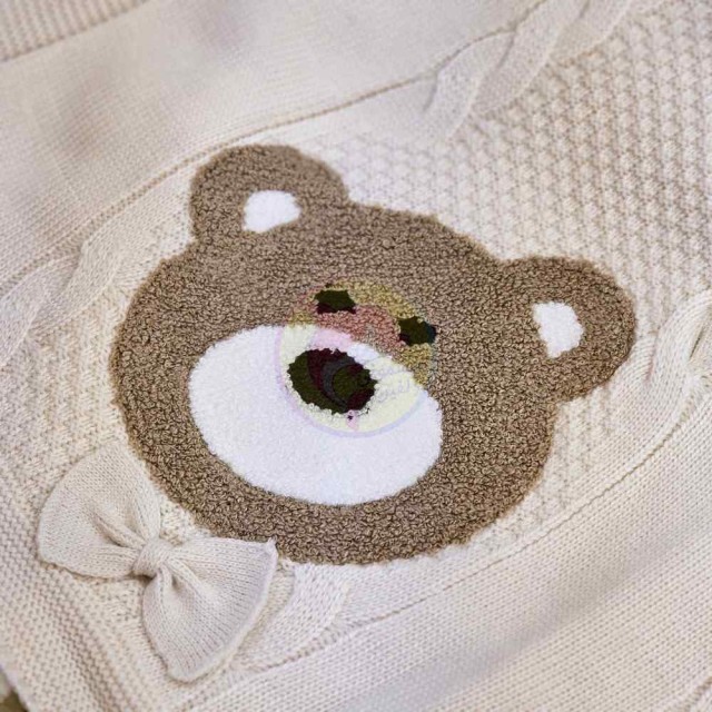 پتو بافت طرح تدی کلاه دار قنداق فرنگی شو