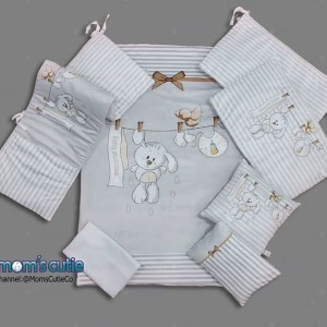 سرویس روتختی نوزاد هفت تکه طرح خرگوش بند رخت (طوسی) برند مامزکیوتی