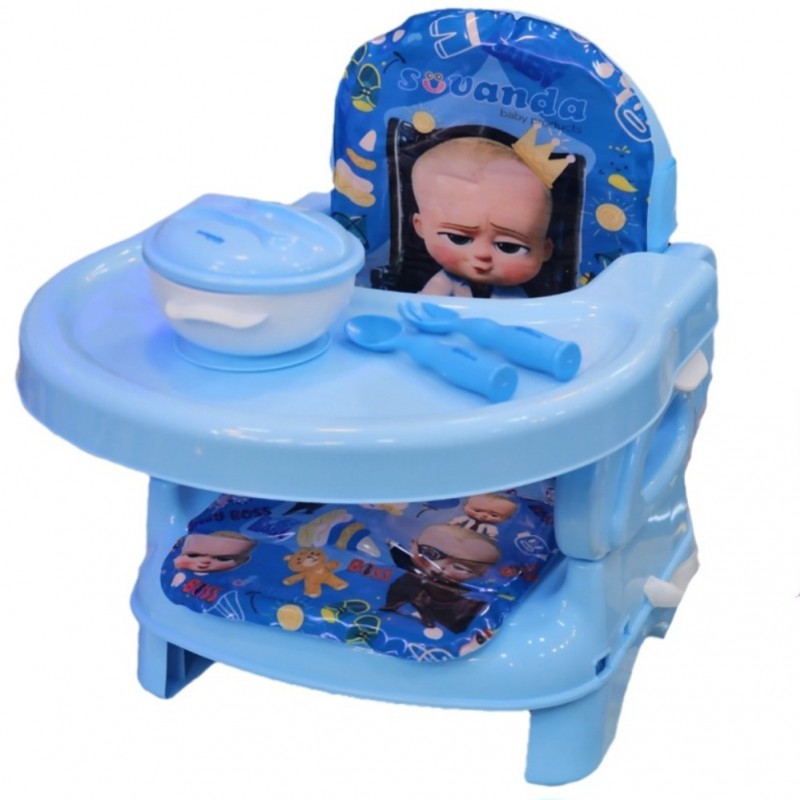 صندلی غذای کودک مدل پرتابل + کاسه و قاشق رایگان با تشک نرم عروسکی سواندا Suvanda (آبی)