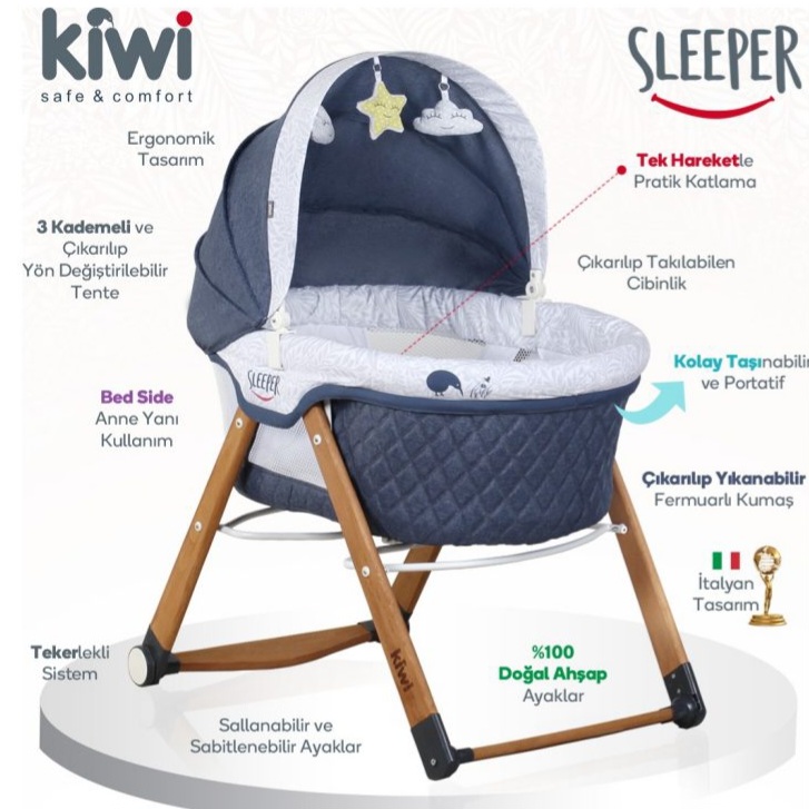 گهواره بدنه چوبی تاشو کیویKiwi (رنگ کرم)