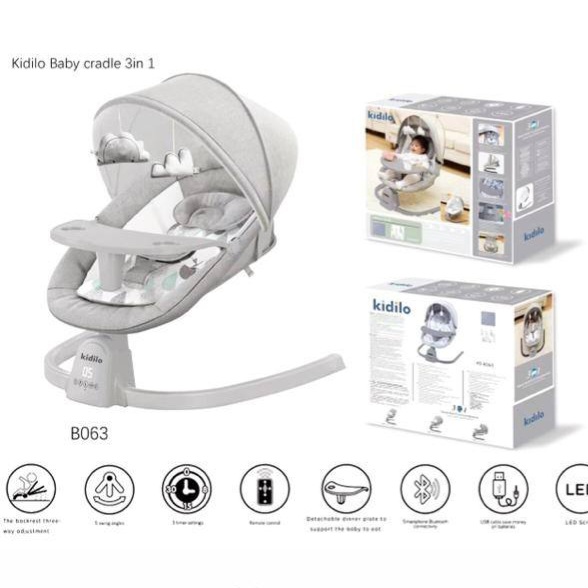 گهواره برقی کیدیلو مدل Kidilo Multi-Functional (طوسی)