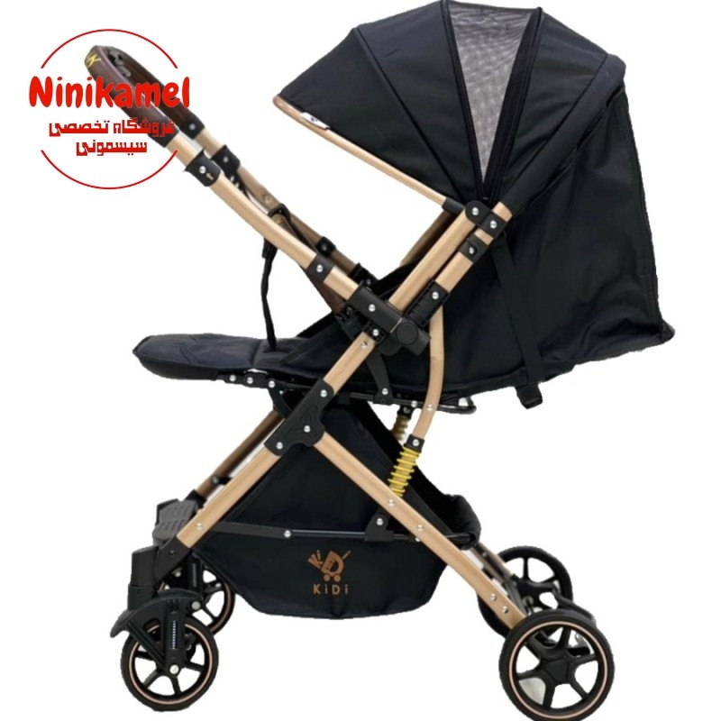 کالسکه چمدانی kidi کیدی رو به مادر شو مدل ۰۰۷ (مشکی بدنه طلایی)