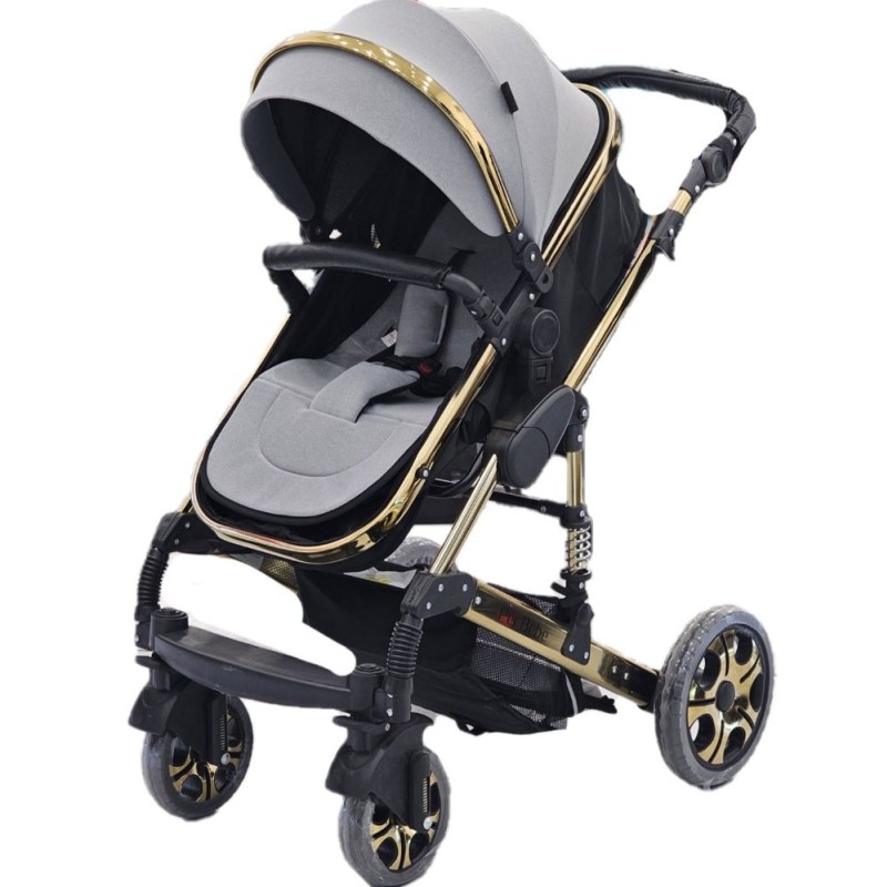 کالسکه + کریر per bebe طوسی روشن طلایی (همراه کارت گارانتی ۱۲ ماهه شرکتی)