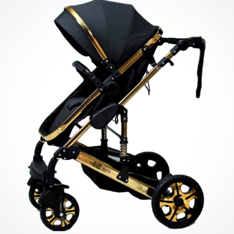 کالسکه + کریر per bebe مشکی طلایی براق (همراه کارت گارانتی ۱۲ ماهه شرکتی)