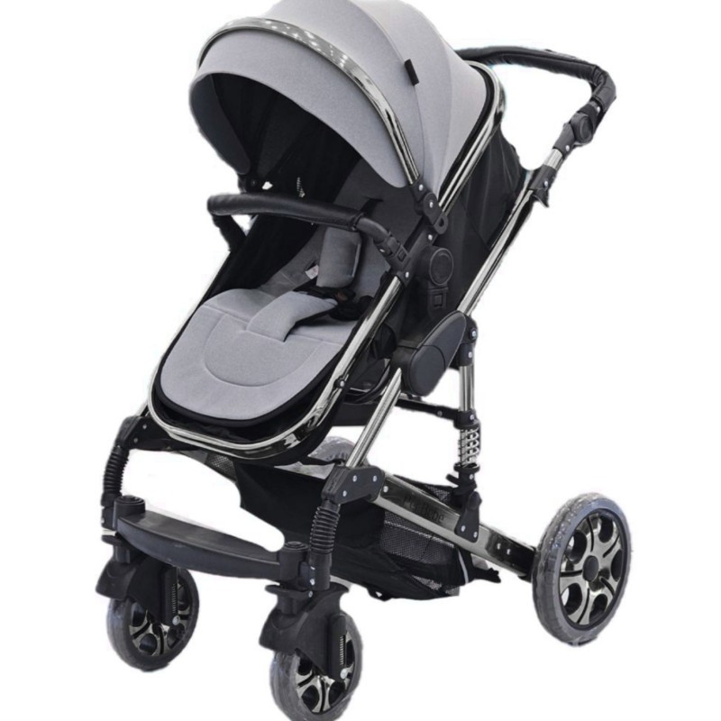 کالسکه + کریر per bebe طوسی روشن استیل (همراه کارت گارانتی ۱۲ ماهه شرکتی)