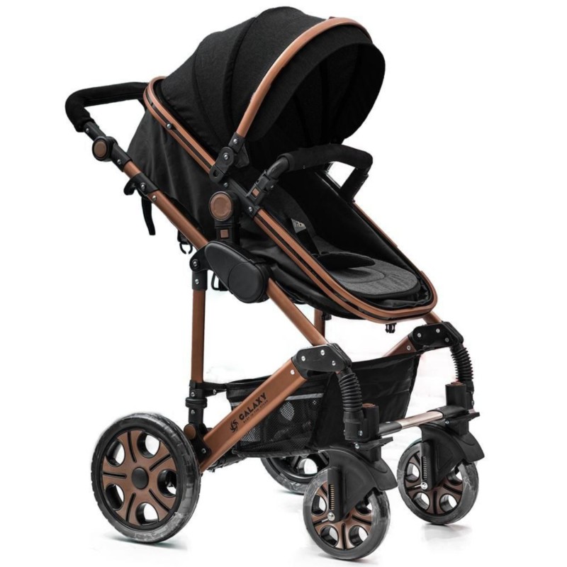 کالسکه تک اسپرینگ مدل گلکسی رنگ مشکی بدنه مسی ( بهمراه گارانتی ۱۲ ماهه شرکتی و ۲۴ ماه خدمات پس از فروش)