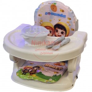صندلی غذای کودک مدل پرتابل + کاسه و قاشق رایگان با تشک نرم عروسکی سواندا Suvanda (کرم)