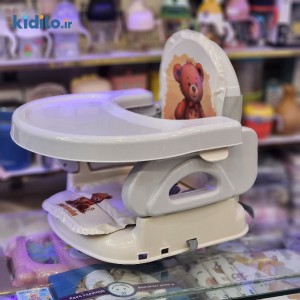 صندلی غذای کودک مدل پرتابل + کاسه و قاشق رایگان با تشک نرم عروسکی سواندا Suvanda (طوسی)