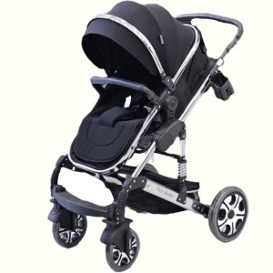 کالسکه + کریر per bebe مشکی استیل (همراه کارت گارانتی ۱۲ ماهه شرکتی)