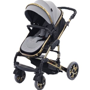 کالسکه + کریر per bebe طوسی روشن طلایی (همراه کارت گارانتی ۱۲ ماهه شرکتی)