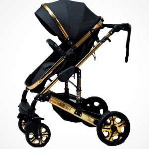 کالسکه + کریر per bebe مشکی طلایی براق (همراه کارت گارانتی ۱۲ ماهه شرکتی)