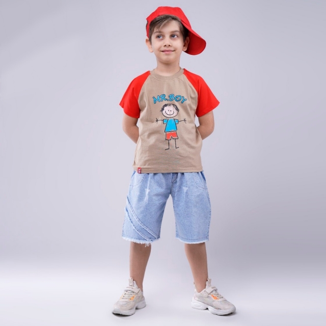 تیشرت شلوارک لی نقاشی کرمی