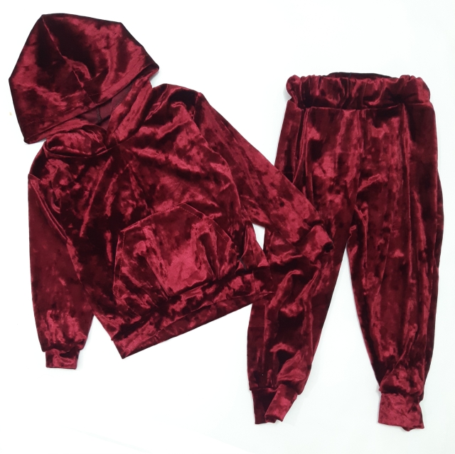 هودی شلوار مخمل زرشکی