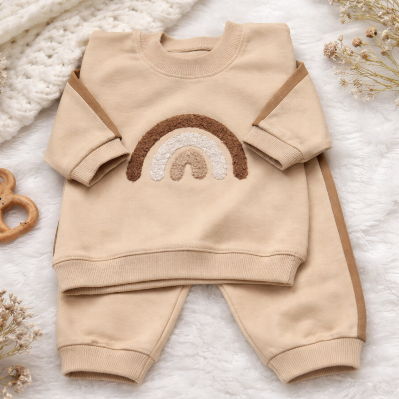 بلوز شلوار کرمی رنگین کمون