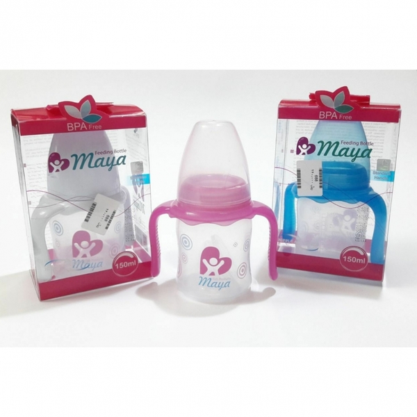 شیشه شیر مایا عریض 150cc دسته‌دار